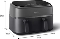 Philips Dual Basket Air Fryer (Na350/00) 9L  2-Drawer Design 1500w – Black